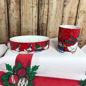 Vintage Christmas Cup and Soap Dish with Ducks